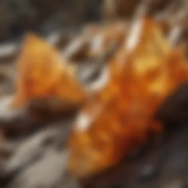 Geological Setting of Yellowish Orange Crystals Geological setting where yellowish orange crystals are formed, highlighting natural surroundings