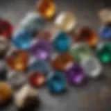 A collection of various gemstones displayed on a natural stone surface