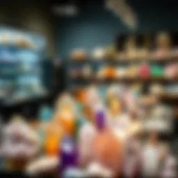 A beautiful display of various crystals in a retail setting