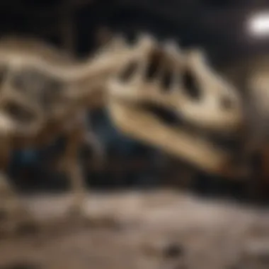 Exquisite Fossilized Dinosaur Skeleton An exquisite fossilized dinosaur skeleton on display in a museum.