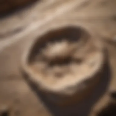 A close-up image of a well-preserved dinosaur footprint fossil embedded in rock.