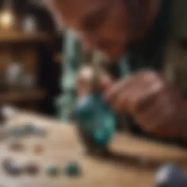 Artisan Craftsmanship in Gemstone Bottle Creation Close-up of a craftsman delicately polishing a gemstone bottle