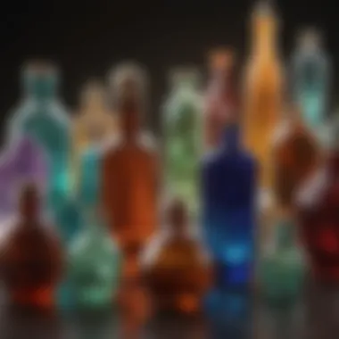 Diverse Collection of Gemstone Bottles A stunning array of gemstone bottles showcasing various shapes and colors