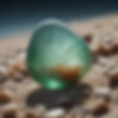 Close-up of a sea glass gemstone with unique textures