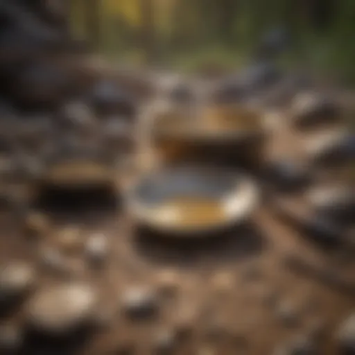 Gold panning equipment laid out in nature