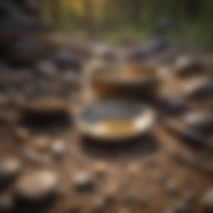 Gold panning equipment laid out in nature