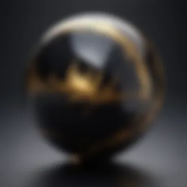 Close-up of gold sheen obsidian sphere showcasing its reflective surface