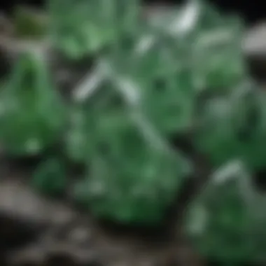 Close-Up of Green Crystals A stunning close-up view of various green crystals showcasing their natural textures and hues