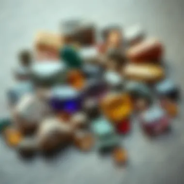 Different semi-precious stones laid out for identification.