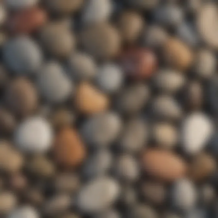 A close-up of smooth beach pebbles showcasing different colors and textures.