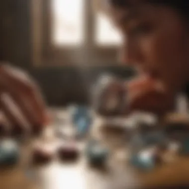 Examining Gemstones for Clarity and Color A person examining a gemstone under natural light for clarity