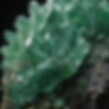 Unique Crystallization Patterns in Green Minerals Close-up of a green mineral specimen showcasing unique crystallization patterns