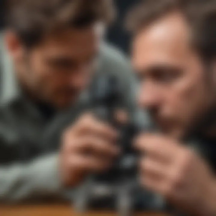 A professional gemologist examining a taaffeite stone under a microscope for detailed analysis.