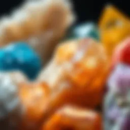 A close-up of various crystal specimens showcasing their unique textures and colors.