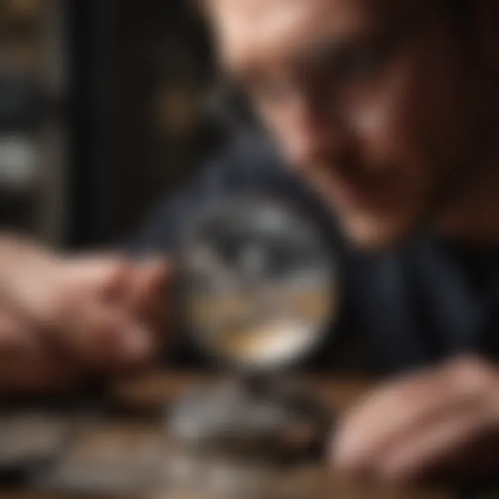 A close-up of a jeweler using a magnifier for intricate detailing work