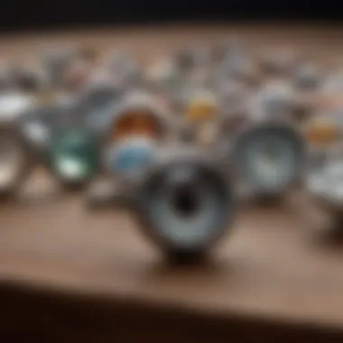 A collection of various types of jewelry eye magnifiers on a wooden surface