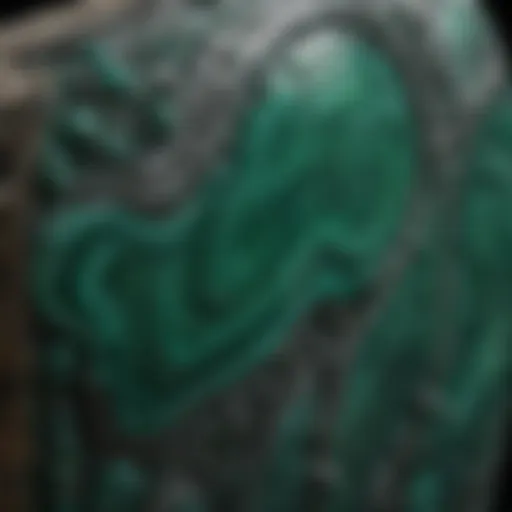 Close-up view of malachite showcasing its intricate banding patterns