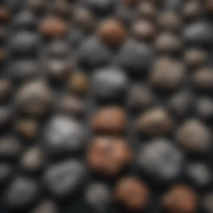 A collection of various meteorite types displayed on a dark background