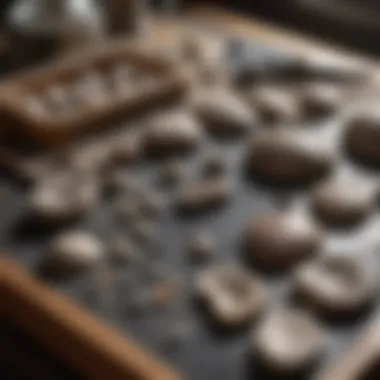 Tools arranged for polishing Petoskey stones on a workbench