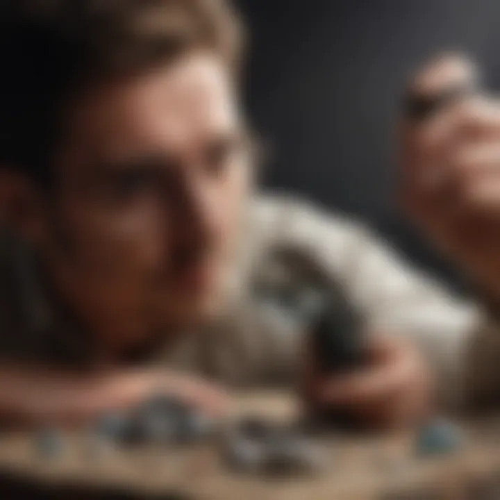 Close-up of a gemologist using a loupe to examine a precious stone