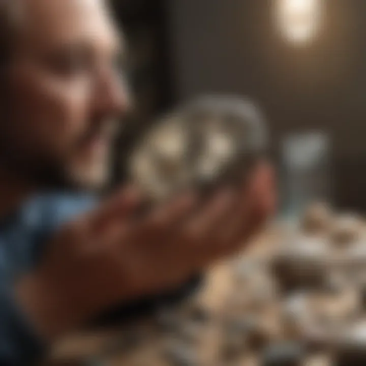 An expert examining the authenticity of a Petoskey stone