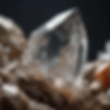 Close-up of a quartz crystal emphasizing its clarity and intricate facets.