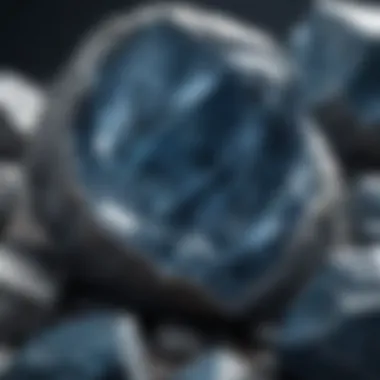 Intricate Crystalline Structure of a Blue Stone Close-up view of a raw blue stone highlighting its natural crystalline structure.