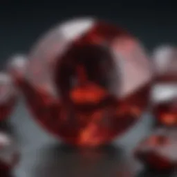 Close-up view of a red garnet gemstone showcasing its rich color and clarity