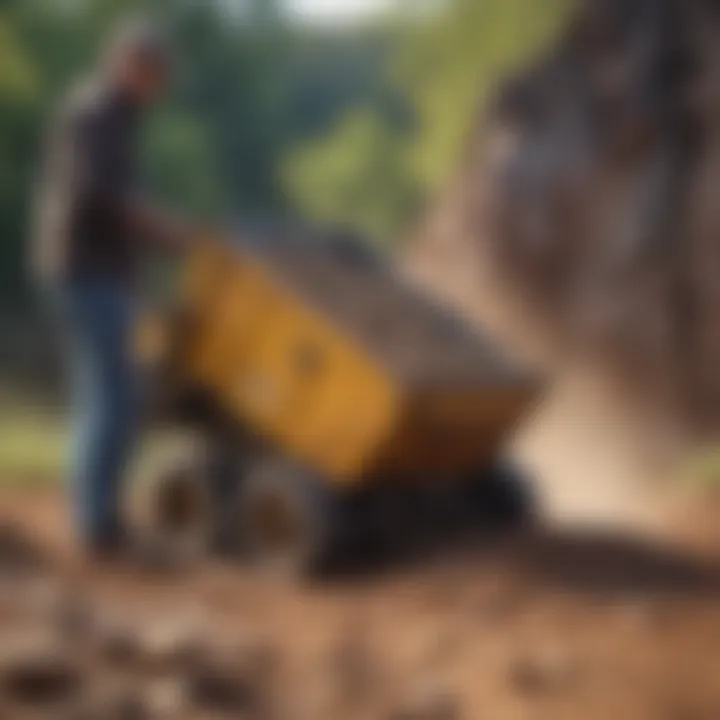 A user operating a rock sifting machine in a field