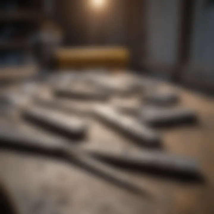 Variety of stone cutting blades displayed on a workbench