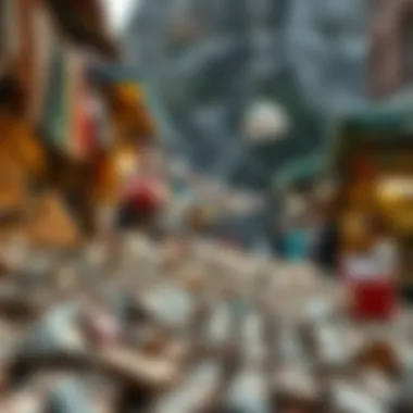 A vibrant market scene with local vendors selling rocks