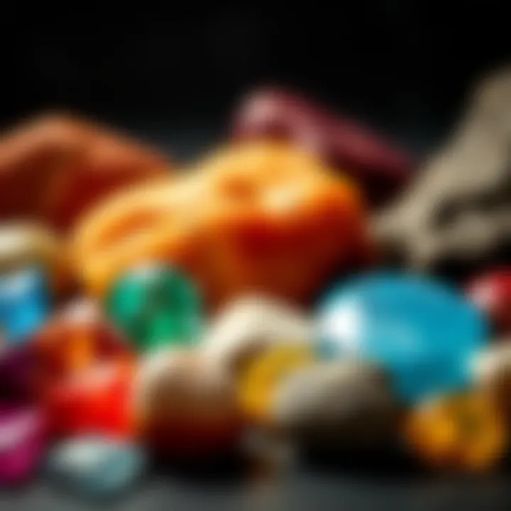 A close-up of polished gemstones arranged aesthetically