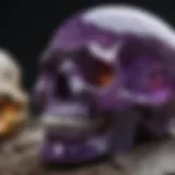 Close-up view of a vibrant skull-shaped amethyst crystal