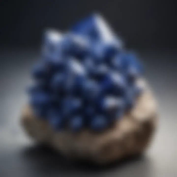 Sodalite crystal cluster displayed on a natural stone surface, highlighting its mineral characteristics