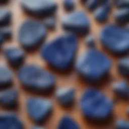 Close-up view of sodalite stone showcasing its vibrant blue hues and unique textures