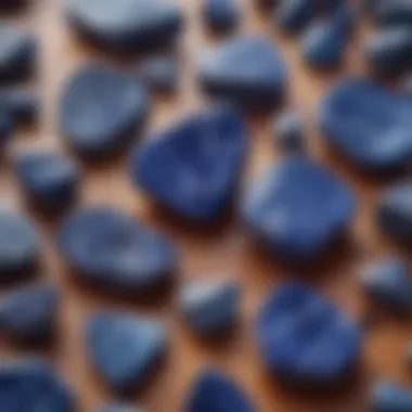 Close-up view of sodalite stone showcasing its vibrant blue hues and unique textures