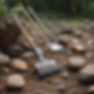 Essential cleaning tools for yard maintenance displayed neatly