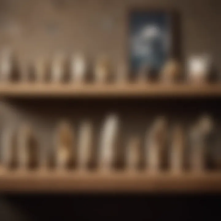 Collection of dinosaur teeth displayed on a wooden shelf