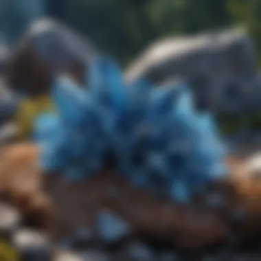 Blue Crystals in Nature A serene landscape featuring blue crystal stones in their natural habitat
