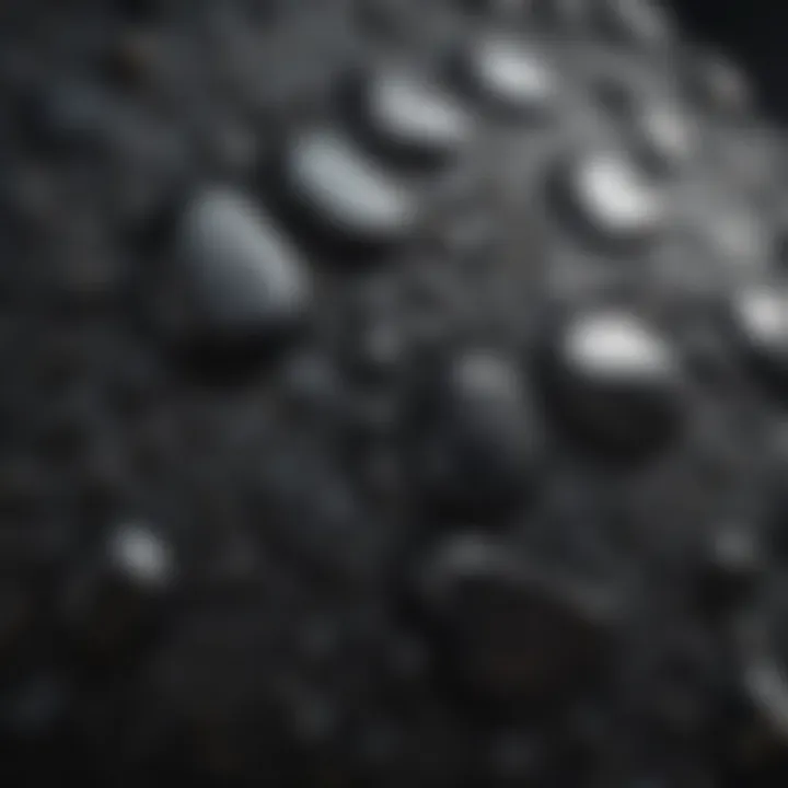 Close-up view of sparkling black stone texture