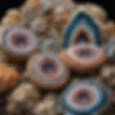 Intricate Crystalline Beauty of Polished Geodes A stunning display of polished geodes showcasing their intricate crystalline structures.
