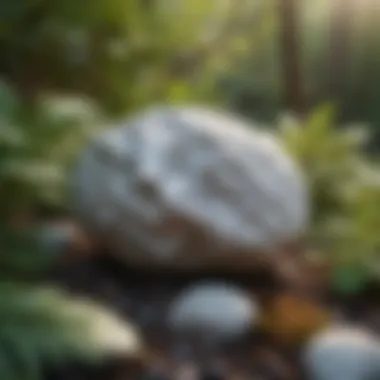 White sparkly rock in natural setting with surrounding foliage