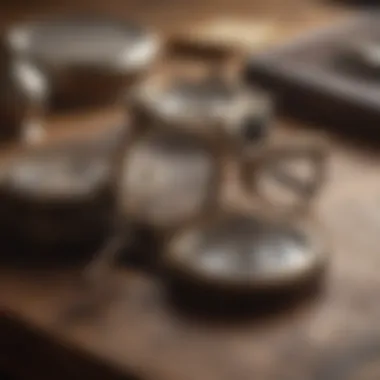 A collection of antique jewellers' magnifying glasses on a wooden table