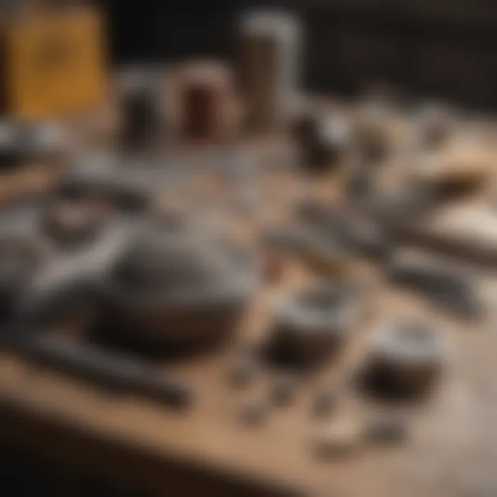 An array of rock polishing tools neatly arranged on a workbench