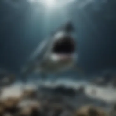 Megalodon in Prehistoric Oceans Illustration depicting the megalodon in its prehistoric marine environment