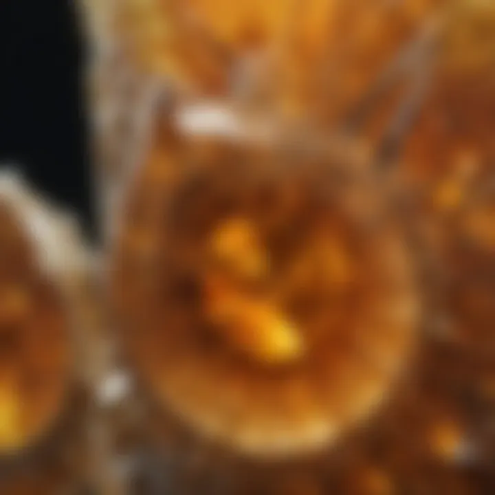 Close-up view of a citrine crystal revealing its intricate patterns and hues