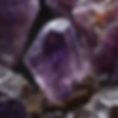 Vibrant Amethyst Crystal A stunning close-up of a large amethyst crystal showcasing its vibrant purple hues and intricate formations.