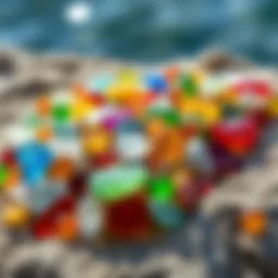A collection of colorful sea glass pieces displayed on a natural background