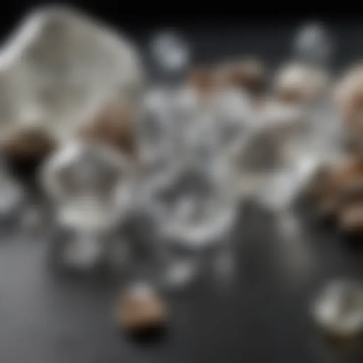 Display of authenticated Herkimer diamonds alongside imitation quartz for comparison