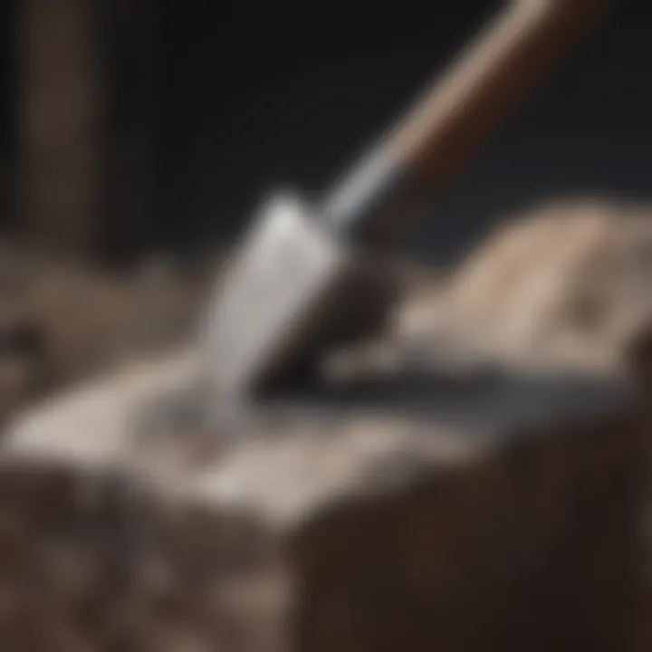 Close-up of a rockhound hammer striking a rock